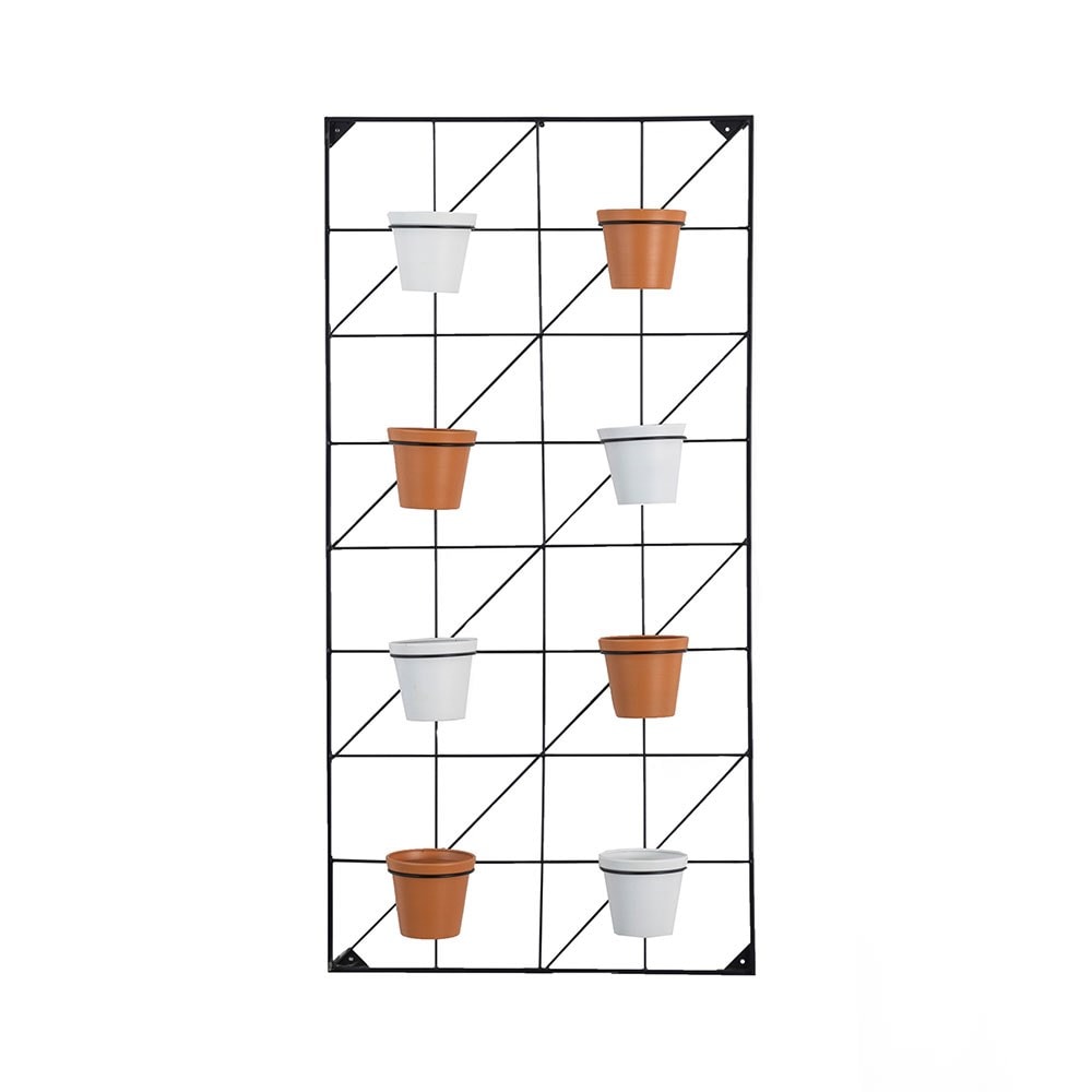 Rectangular metal grid wall planter - 8 pots