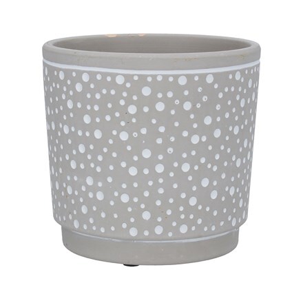 Grey spotty painted terracotta pot cover