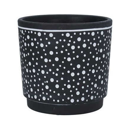 Black spotty painted terracotta pot cover