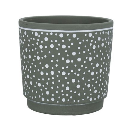 Green spotty painted terracotta pot cover