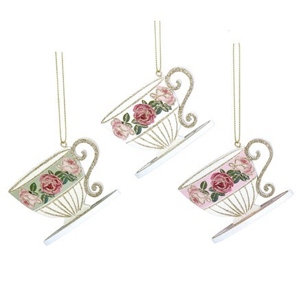 Rose ball wood cut out tea cup decoration