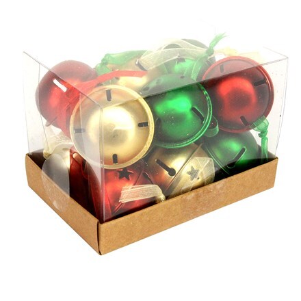 Red/green/gold tin jingle bell box of 12