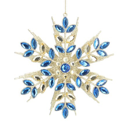 Gold metal/blue diamante snowflake