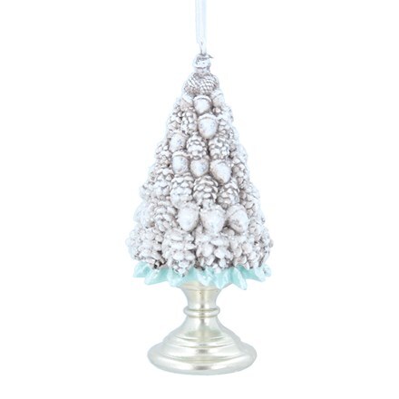 Silver/green resin cone tree on stand