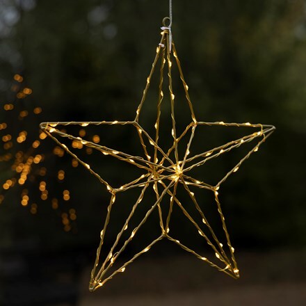 LED hanging gold wire star - amber