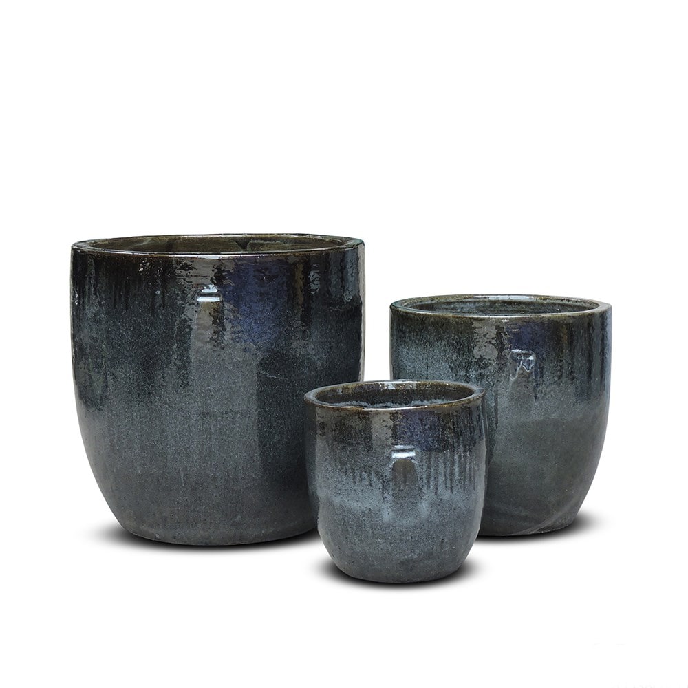 Glazed ceramic pot - misty black