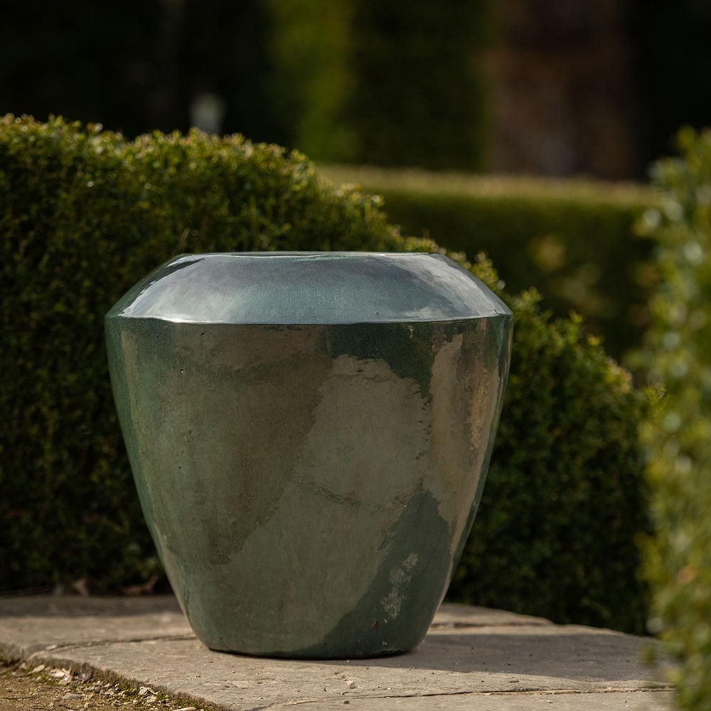 Glazed terracotta feature pot - moss green