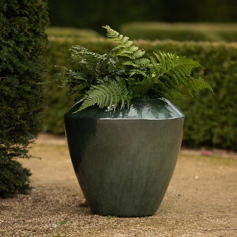 Glazed terracotta feature pot - moss green