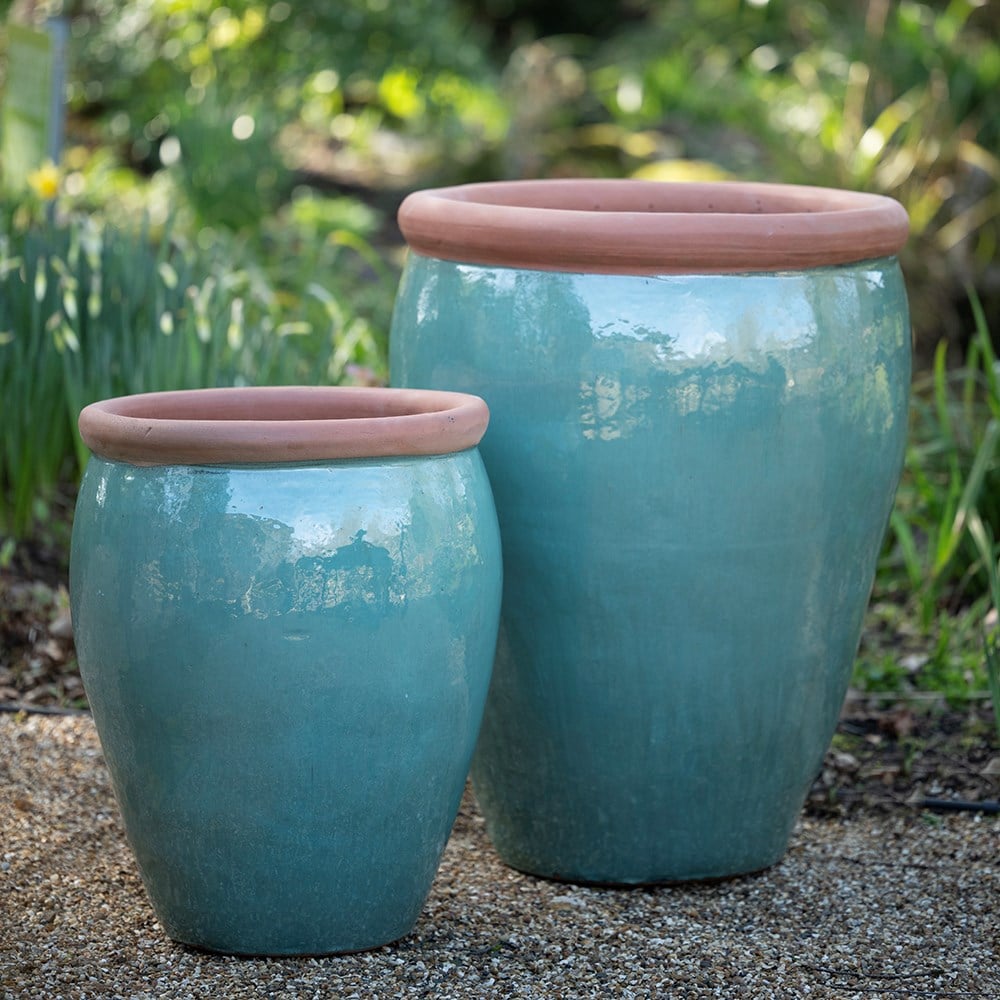 Glazed ceramic pot - jade blue