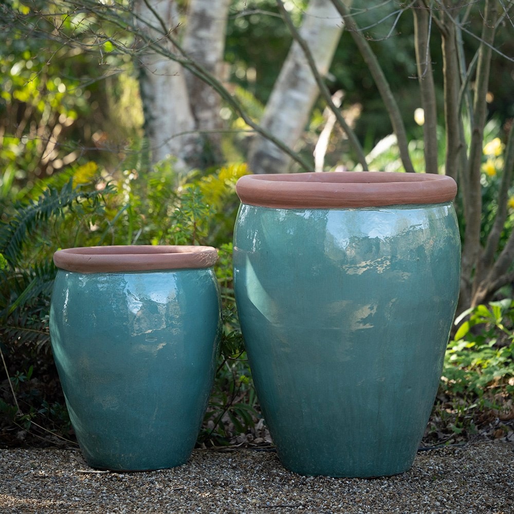 Glazed ceramic pot - jade blue