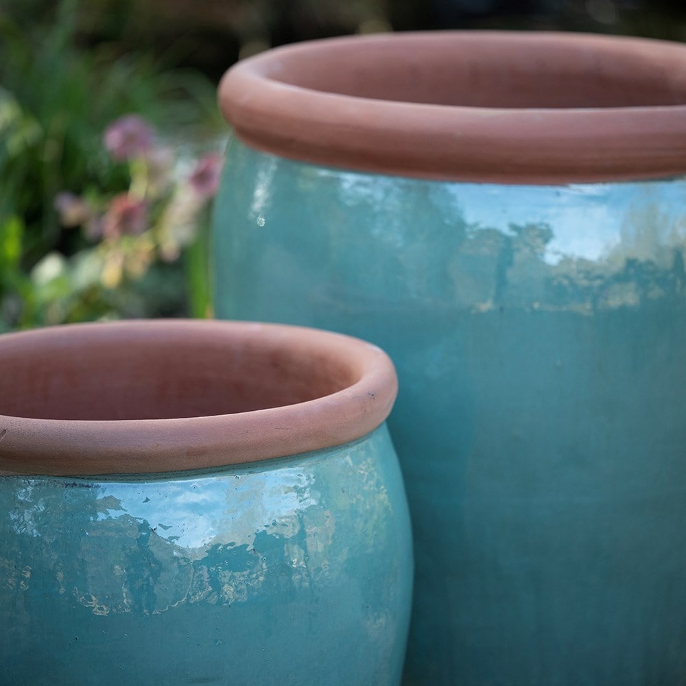 Glazed ceramic pot - jade blue