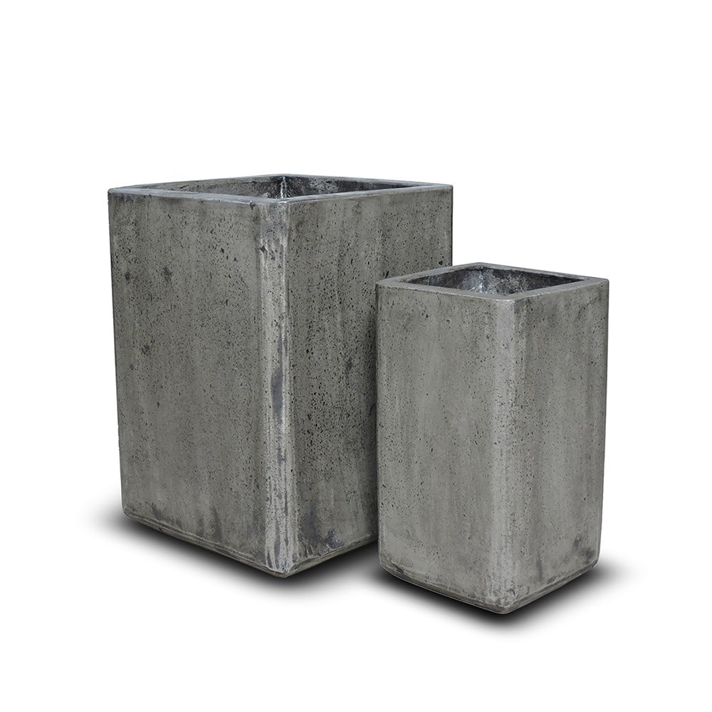 Tall cement cube pot - waxed