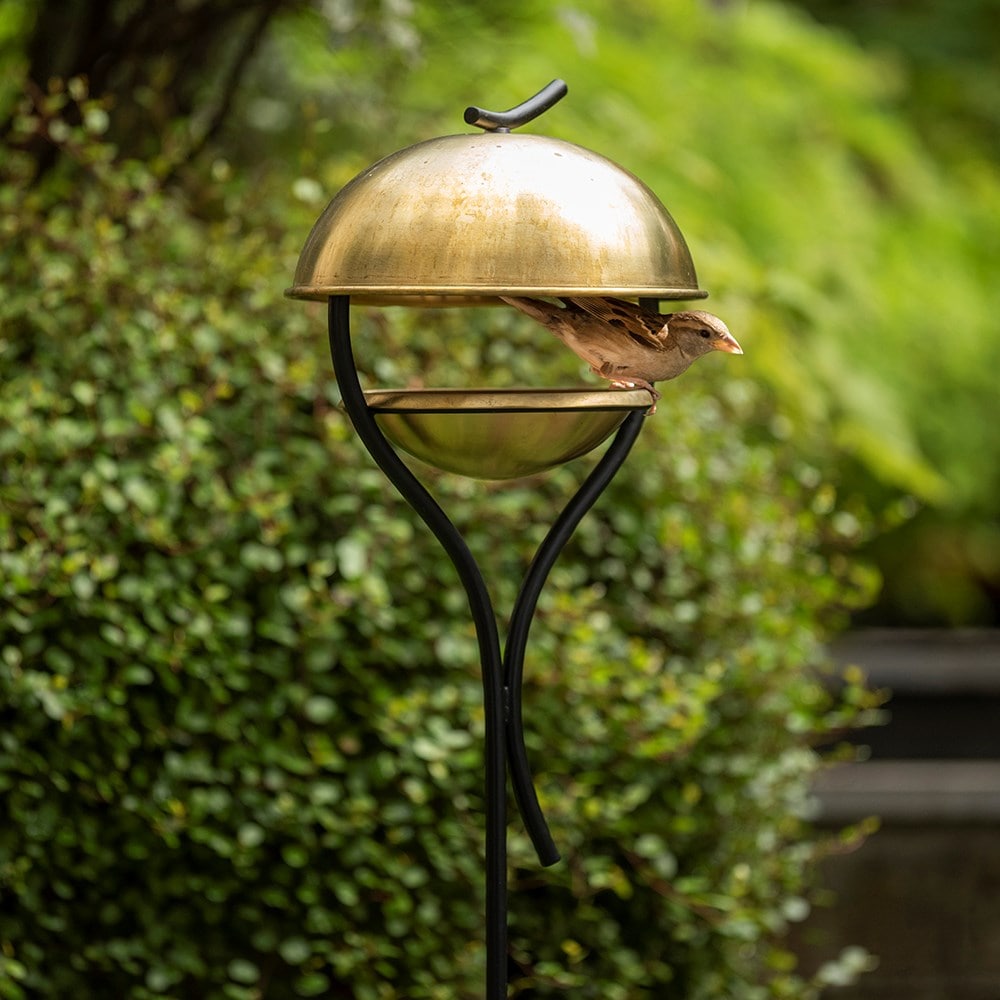 Stake bird feeder - brushed brass