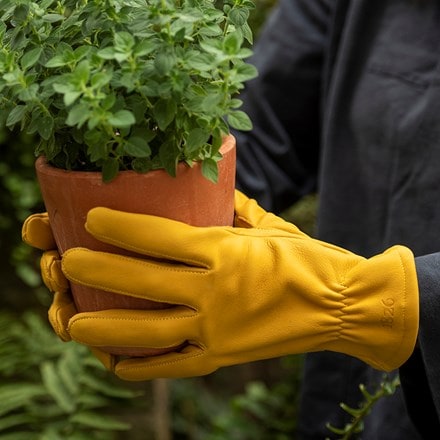 Leather gardening gloves lined - mustard