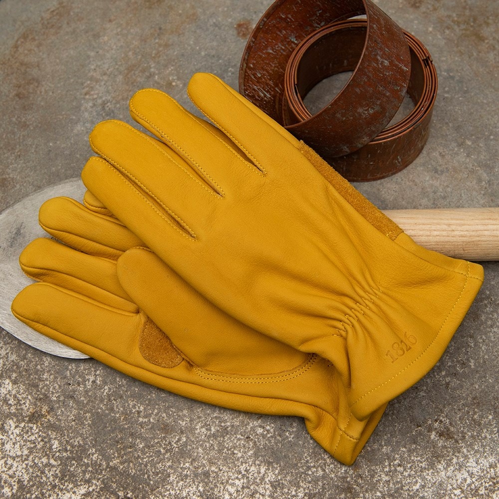 Leather gardening gloves lined - mustard 