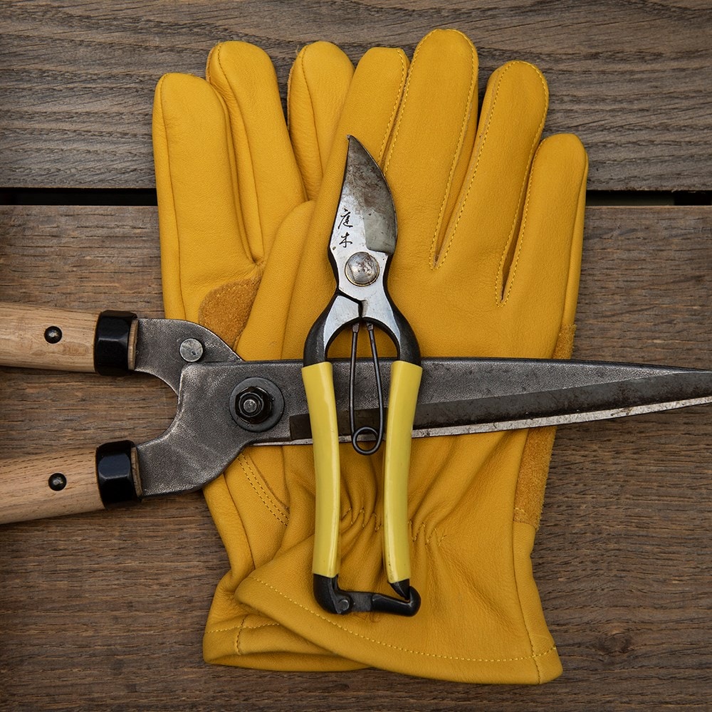 Leather gardening gloves lined - mustard 