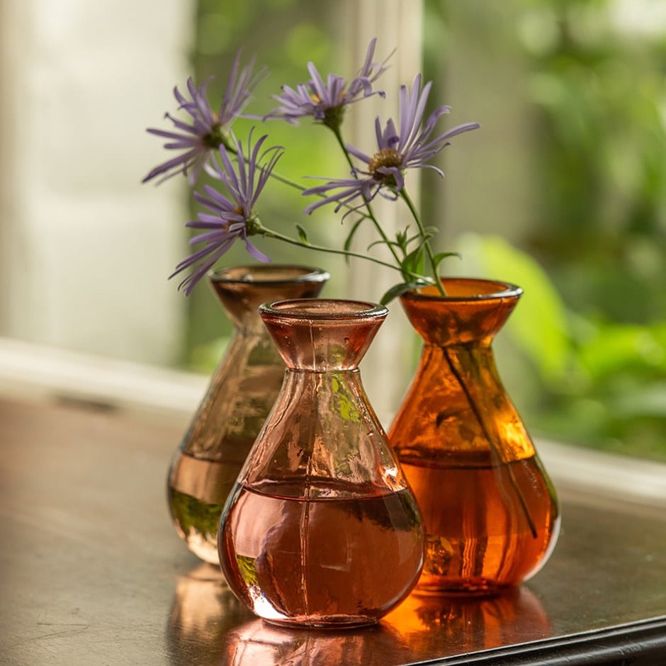 Amber mix glass bud vases
