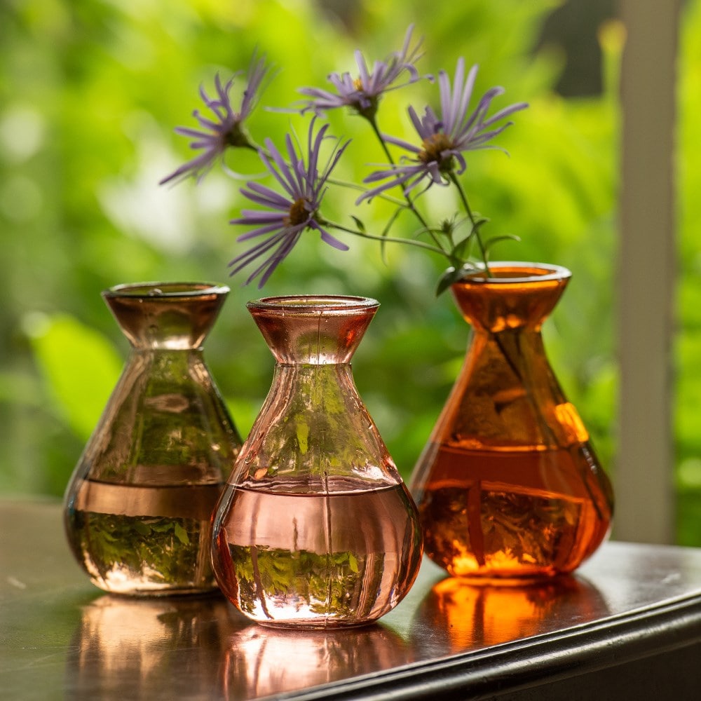 Amber mix glass bud vases