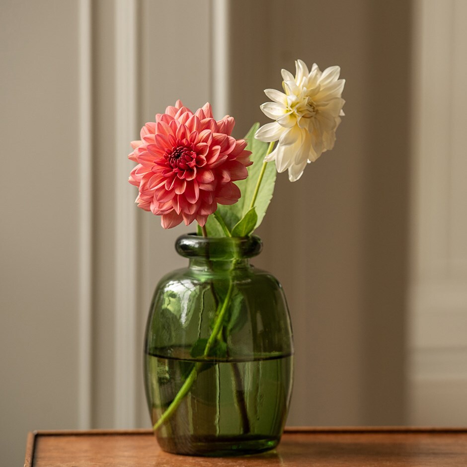 Green glass bottle vase