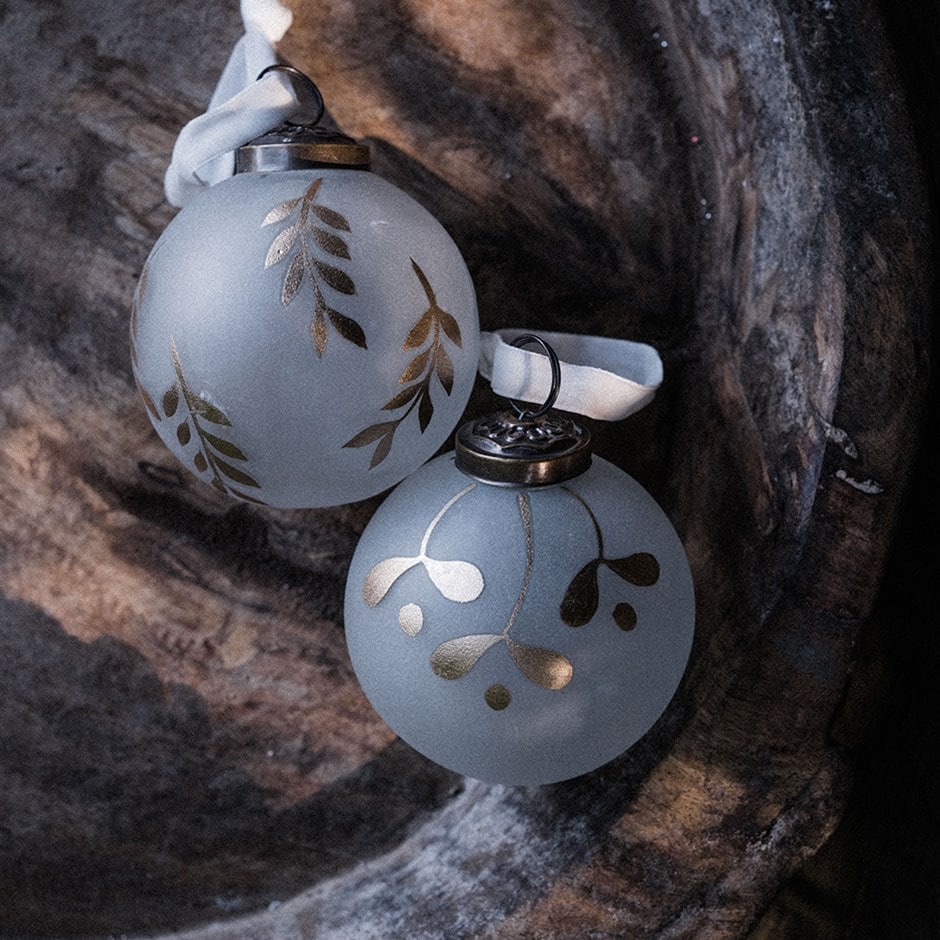 Frosted glass gold leaf baubles - set of 6