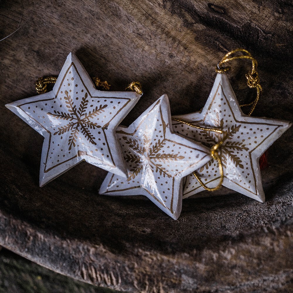 Gold & white wooden stars - set of 3
