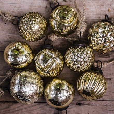 Small gold crackle glass baubles - box of 9
