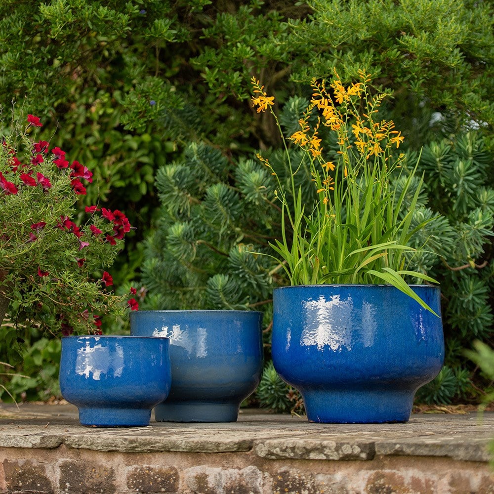 Glazed ceramic planter - deep blue