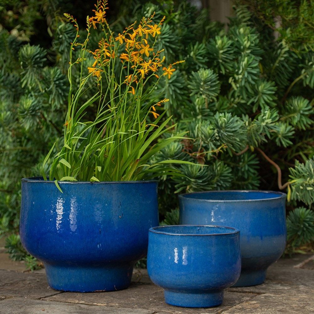 Glazed ceramic planter - deep blue