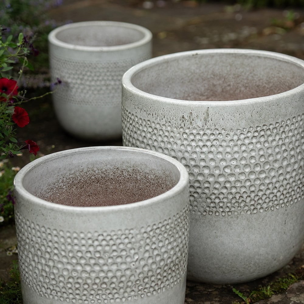 Glazed planter with dot design - off white