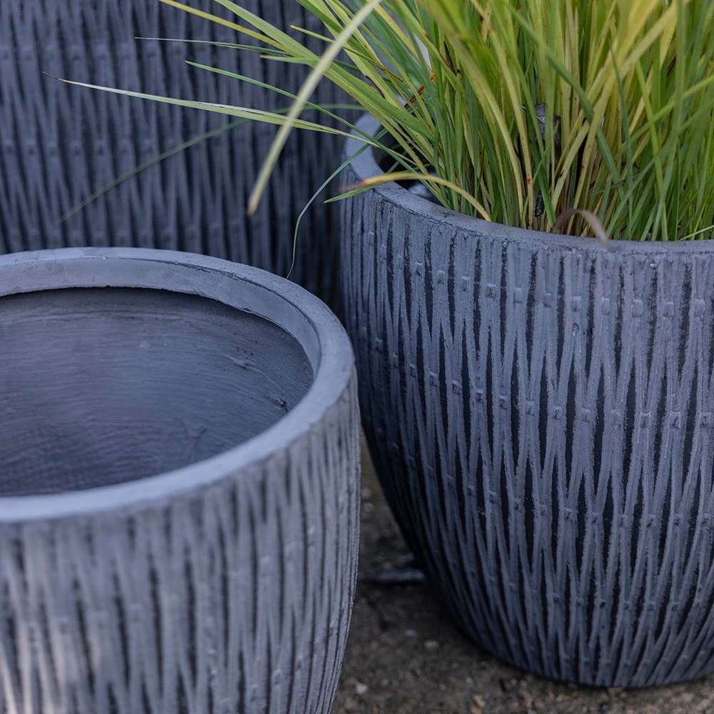 Set of three geo textured planters - grey