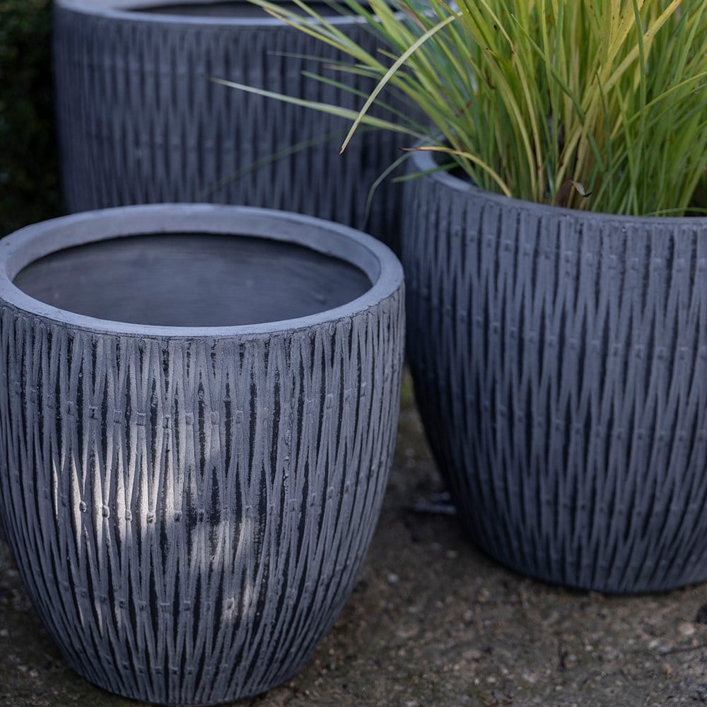 Set of three geo textured planters - grey