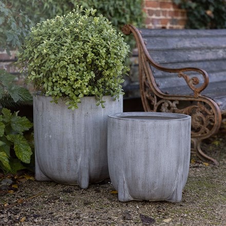 Set of two footed planters - weathered grey