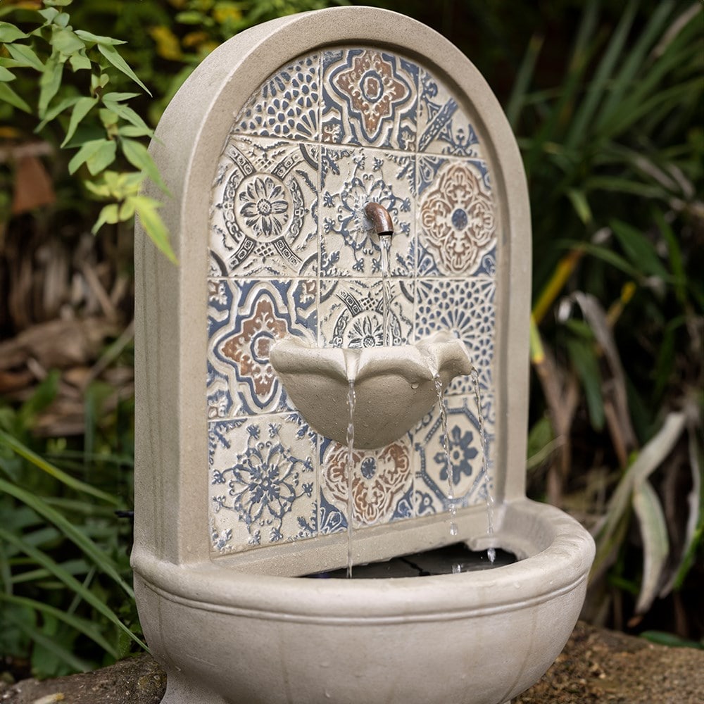 Mosaic water feature in blue
