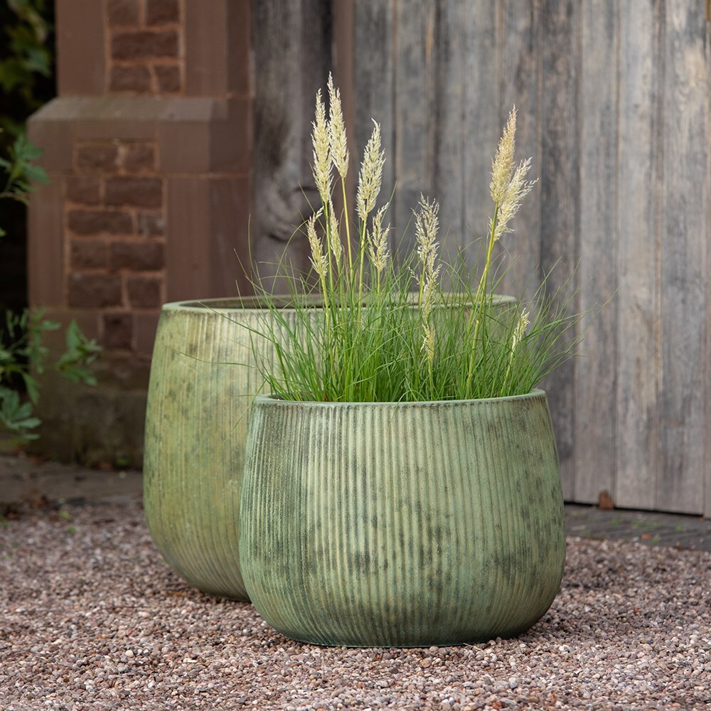 Ripple bowl planter - verdigris