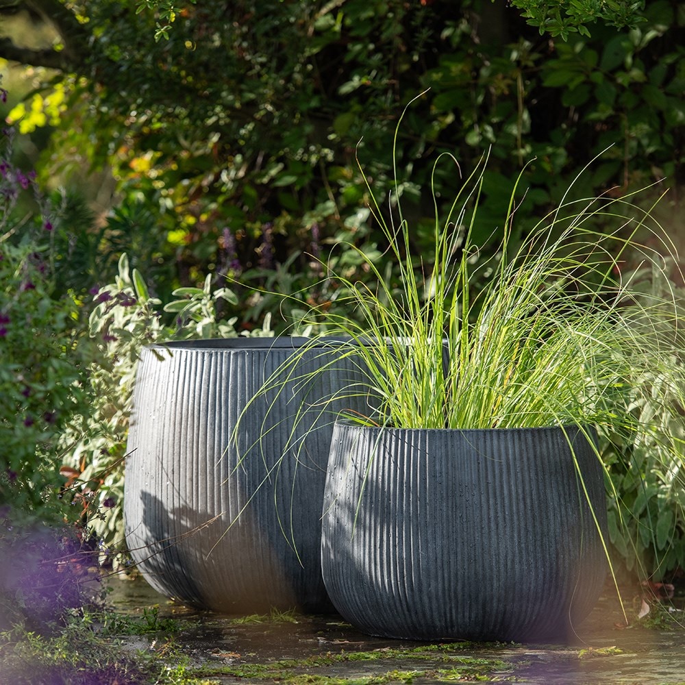 Ripple bowl planter - ash grey