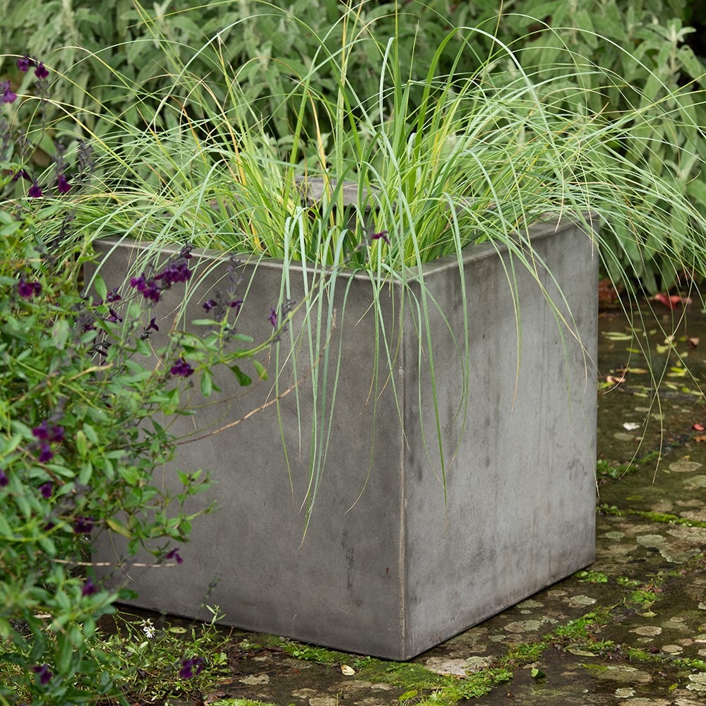 Square terrace planter - weathered cement