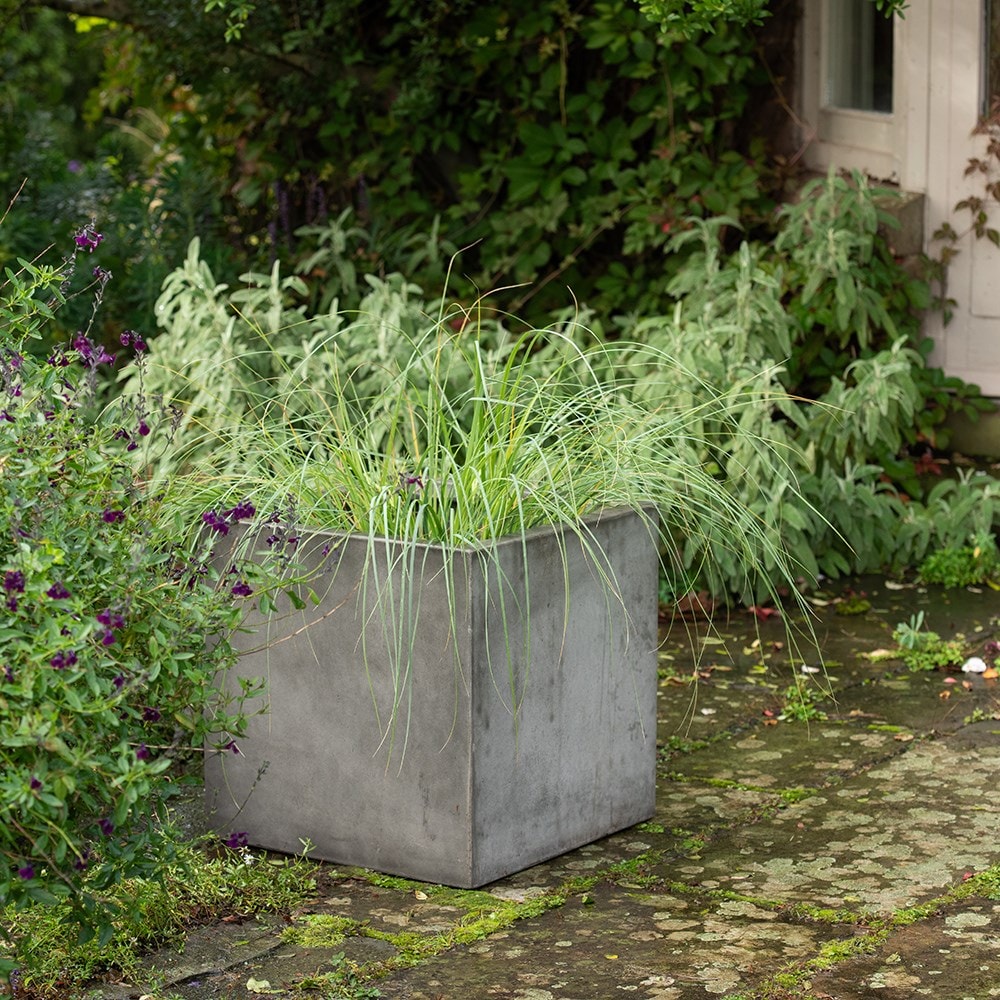 Square terrace planter - weathered cement