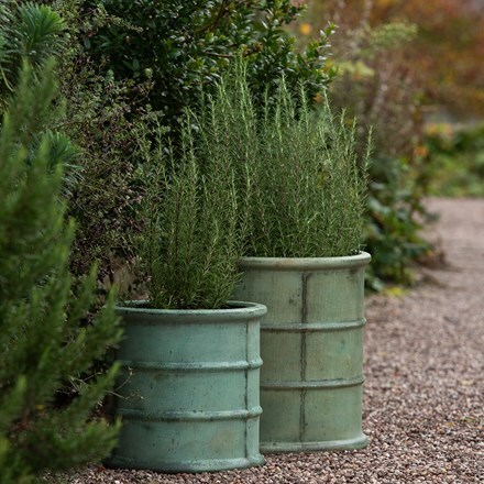 Greenwich barrel planter - verdigris