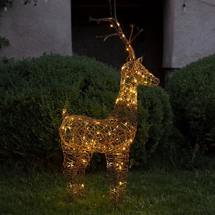 LED faux rattan standing reindeer