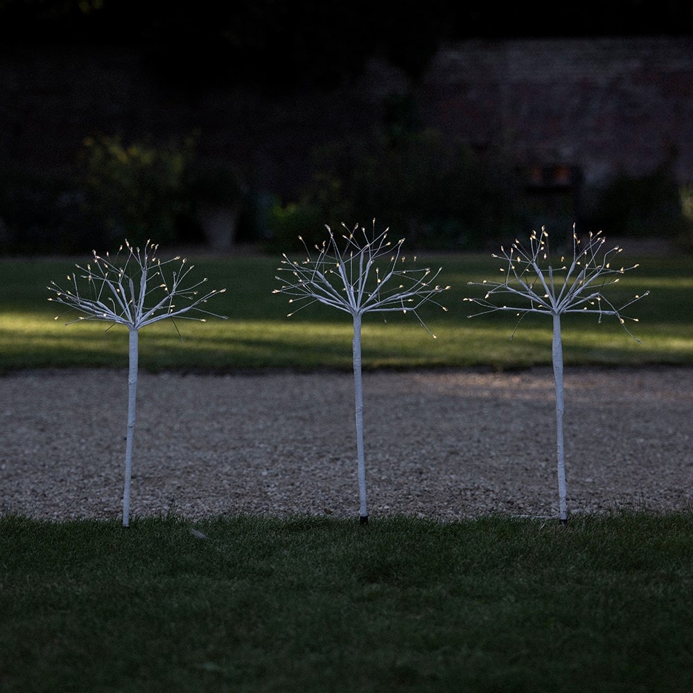 Three Solar fireburst stake lights