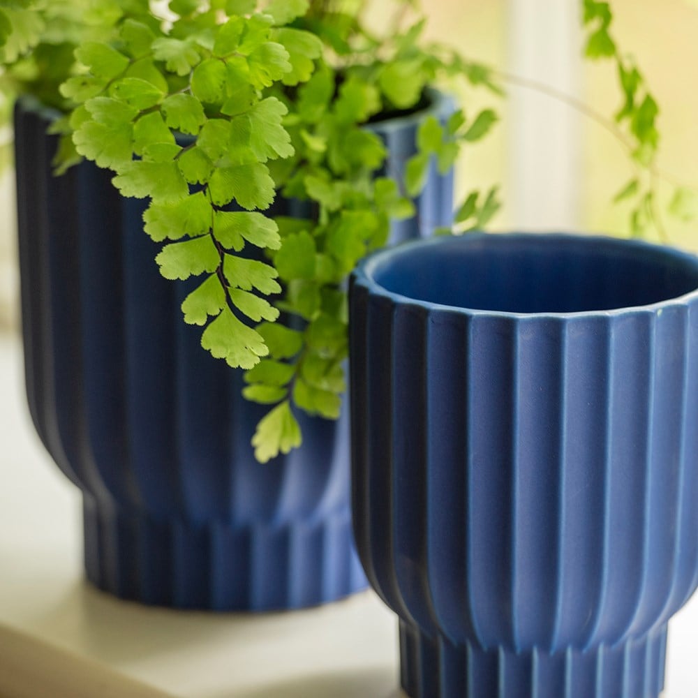 Ribbed coupe plant pot set of 2 - cobalt blue