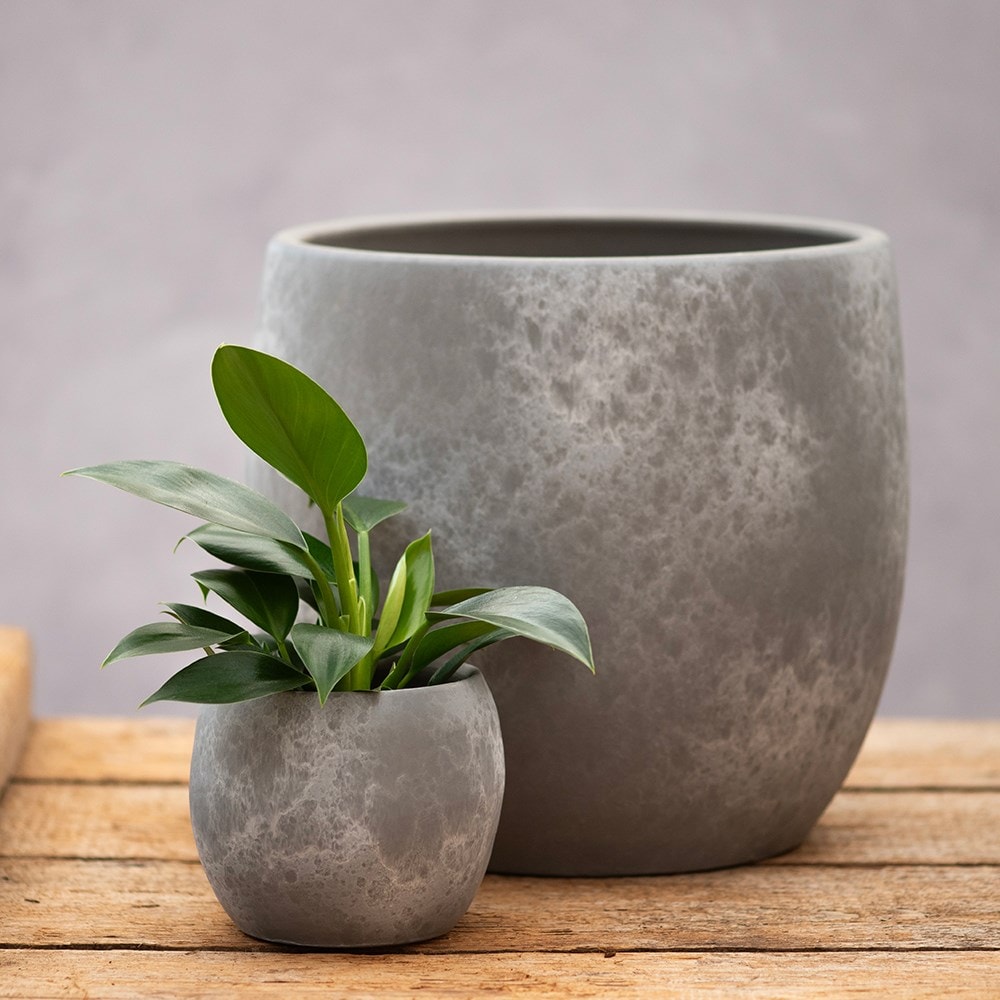 Stone effect round plant pot - light grey