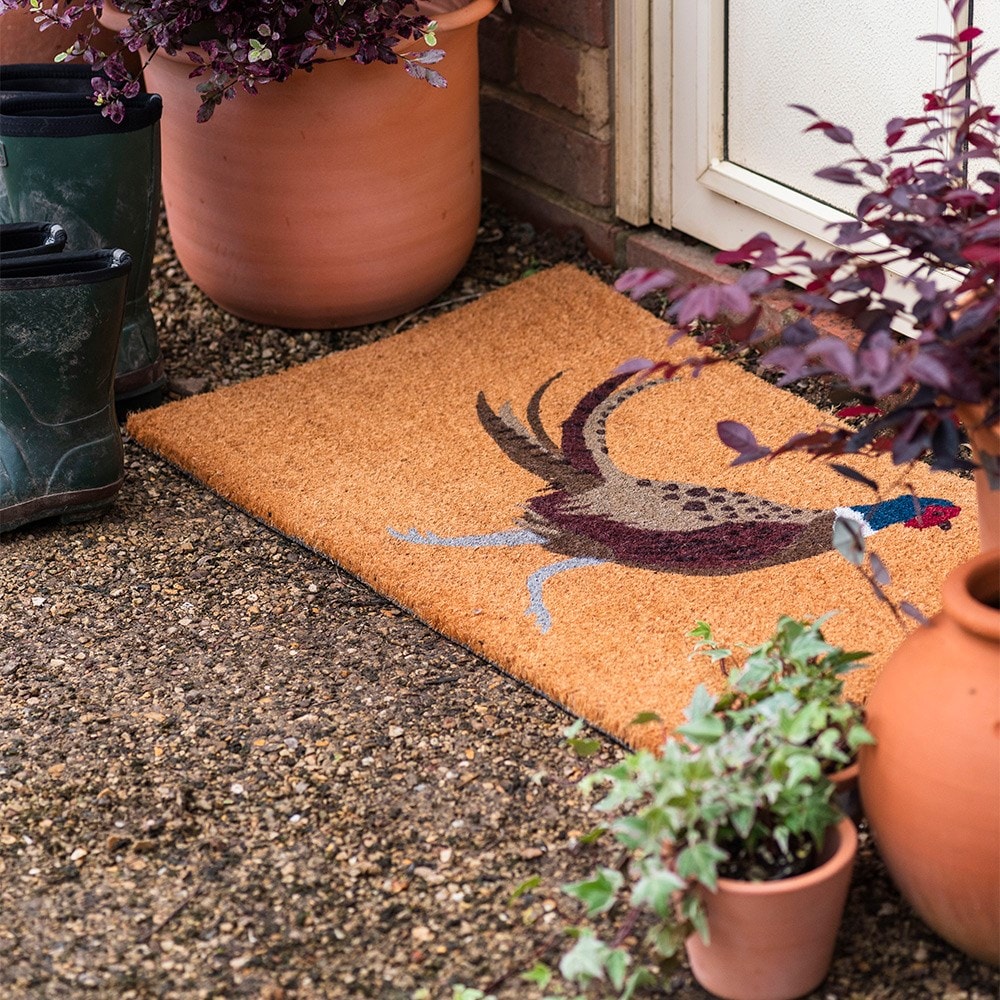 Printed coir pheasant doormat