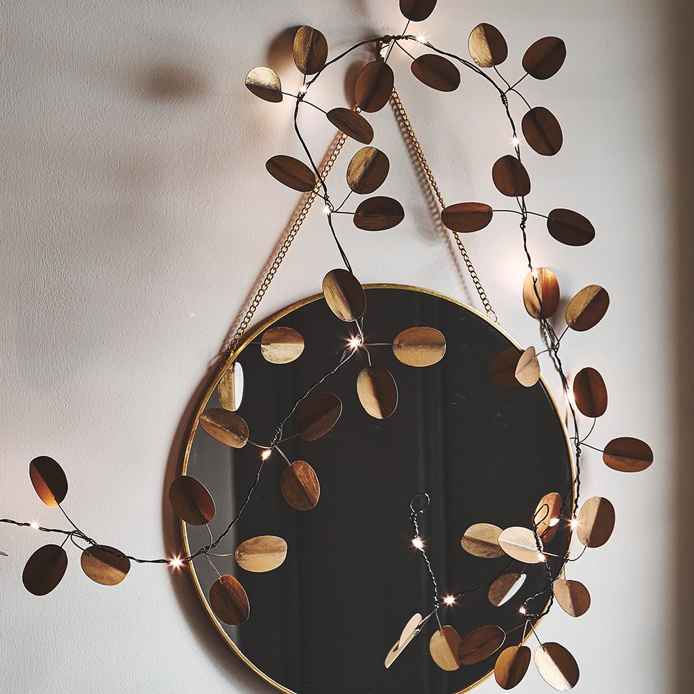 Gold eucalyptus indoor/outdoor battery lights