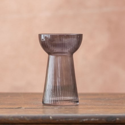 Hyacinth ribbed glass vase - smoked grey