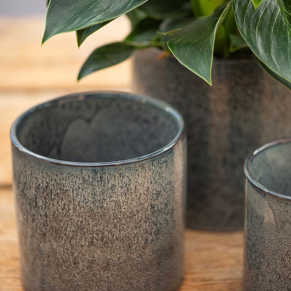 Reactive glaze plant pot set of 3 - grey