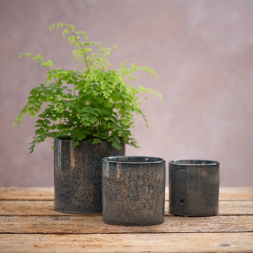 Reactive glaze plant pot set of 3 - grey