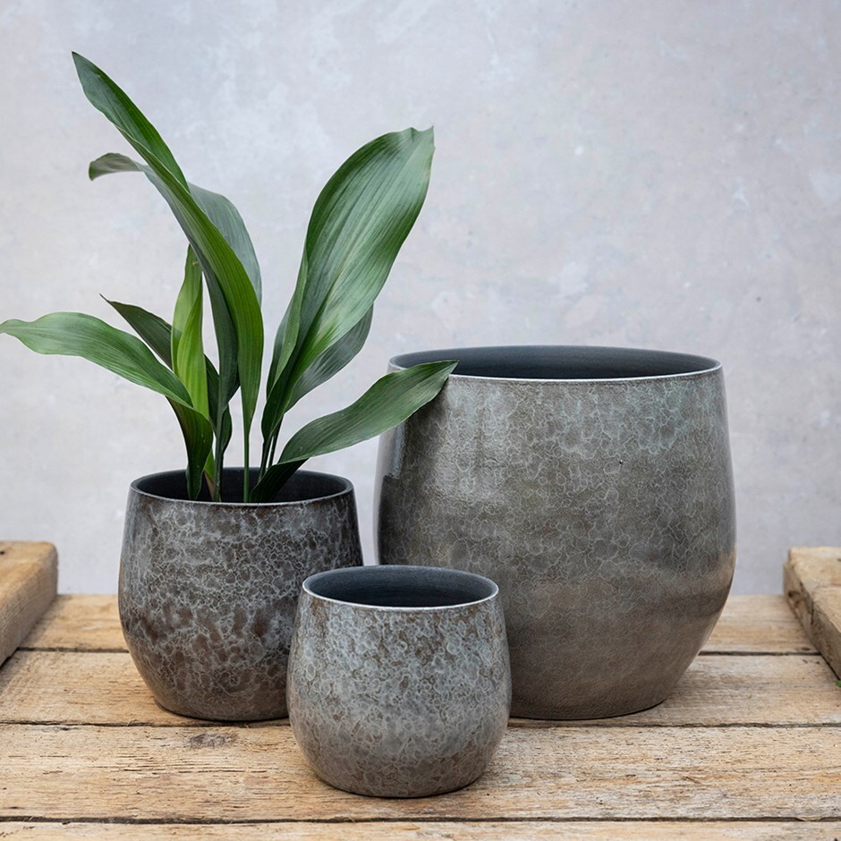 Glazed speckled plant pot - grey