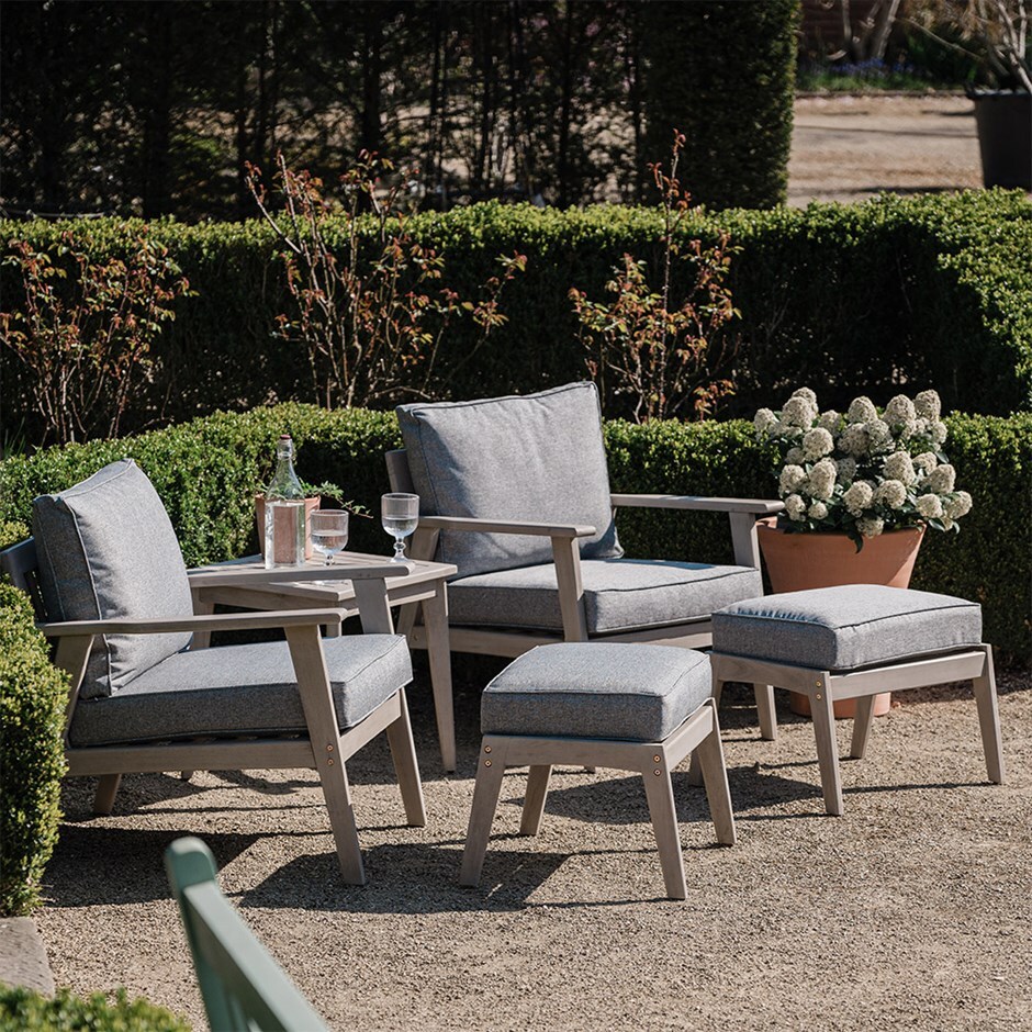 Greywashed Scandi chair and footstool set