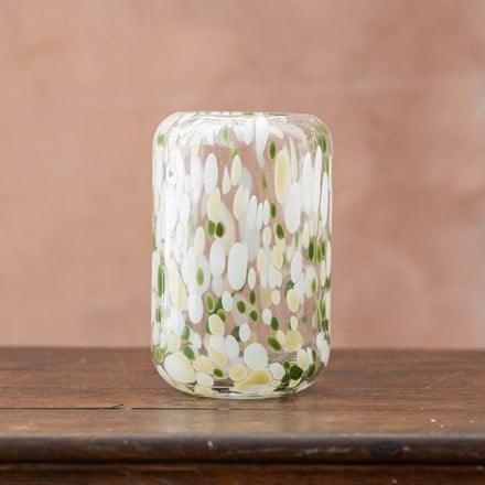 Green and white confetti glass vase